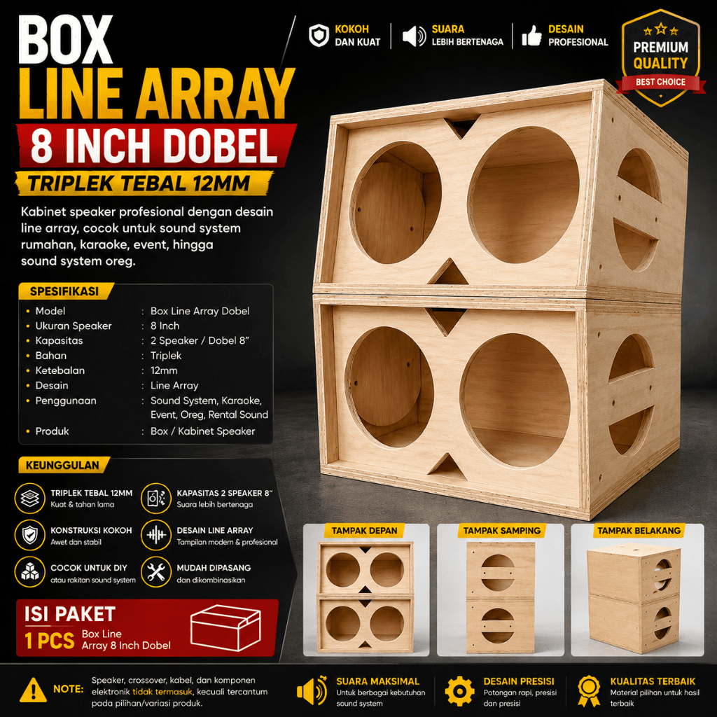 BOX LINE ARRAY 8 INCH DOBEL – TRIPLEK 12MM | BOX SPEAKER LINE ARRAY PROFESIONAL