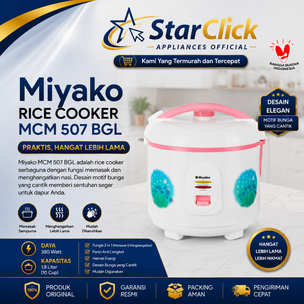MIYAKO Rice Cooker 3 In 1 MCM-507 BGL / MCM 507 BGL / MCM507BGL [1.8 Liter]  [Garansi Resmi]