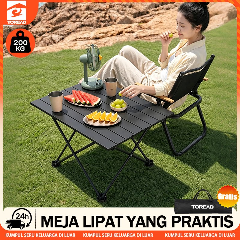 TOREAD Set Meja Teh & Kursi Lipat OutdoorKu - Praktis Disimpan Bisa untuk Ngopi Santai di Rumah atau