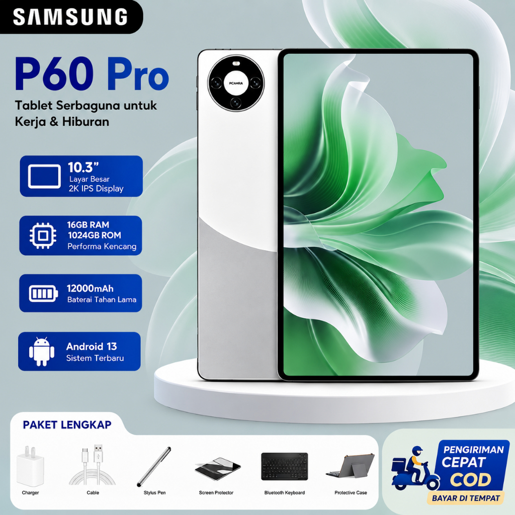 [Free Keyboard Case] samsung P60 Pro RAM 16GB + 1024GB ROM |Android13| 10.3inci Layar besar | 12000m