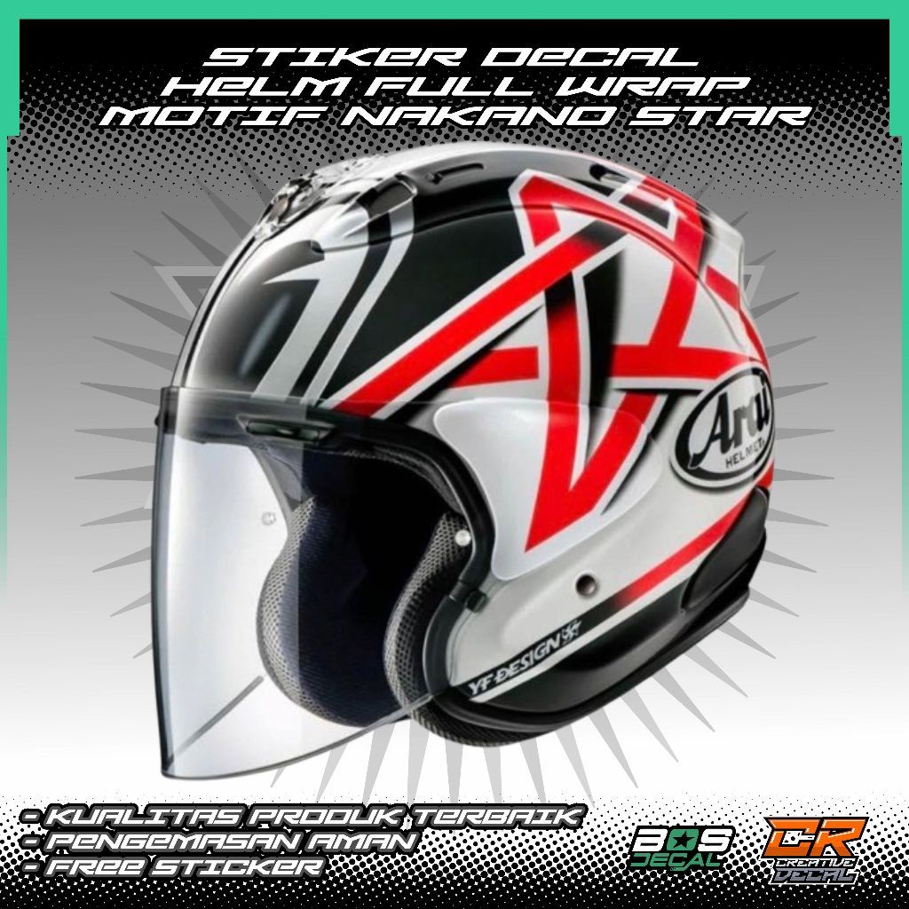 STIKER DECAL HELM FULL WRAP HALF FACE MOTIF NAKANO STAR