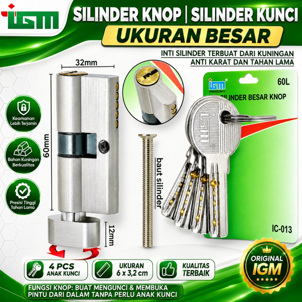 Door Cylinder Lock IGM Knop 60L Besar IC-013 / Silinder Kunci Besar
