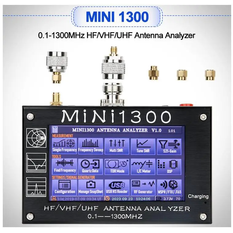 Mini1300 Antenna Analyzer, 4.3 Inch 0.1-1300MHz HF VHF UHF Antenna Analyzer ANT/SWR/TDR/DSP RF Signa