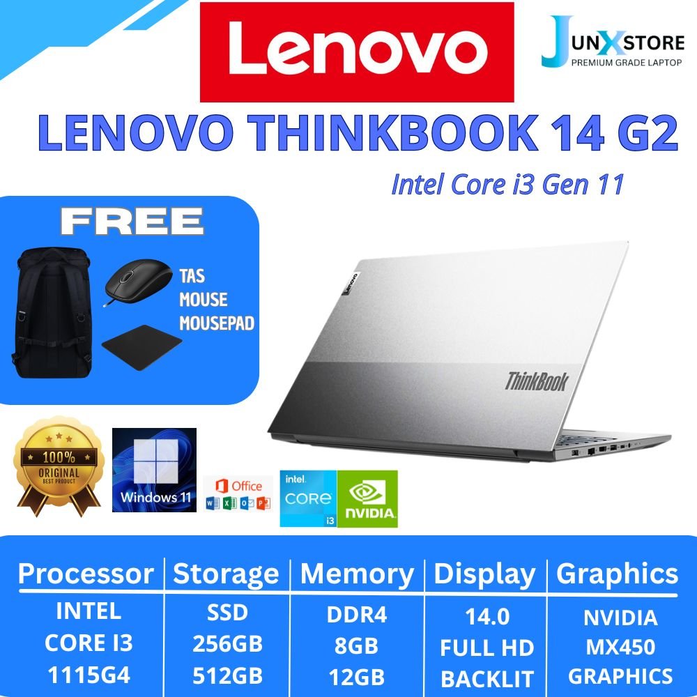 LENOVO Thinkbook 14 G2 ITL Core i3-1115G4 Gen 11 RAM 8GB SSD 5612GB 14 FHD Nvidia MX450 Backlit Wind