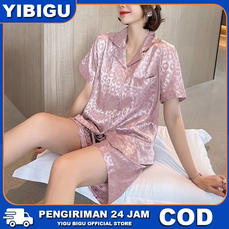 Ready Versi Korea Baru dari Sutra Ice Short -Lleeved+Celana Pendek/Piyama/Bisa Mengenakan Pakaian Ru