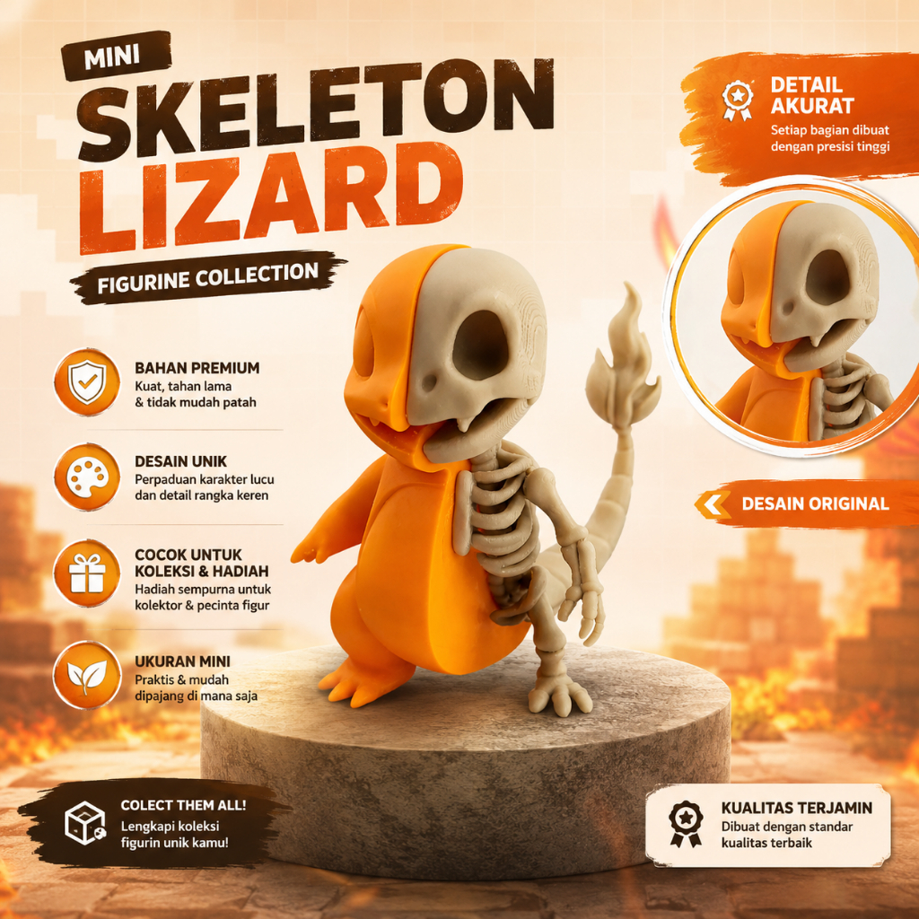 Pokémon Charmander skeleton action figure | Action figure kerangka Pokémon Charmander