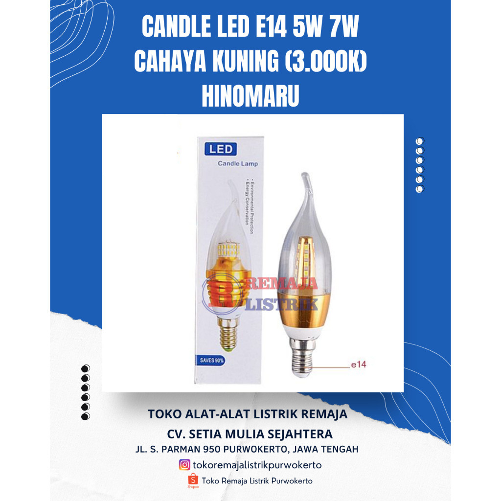 Lampu LED Candle E14 5W 7W Cahaya Kuning 3000K Hinomaru