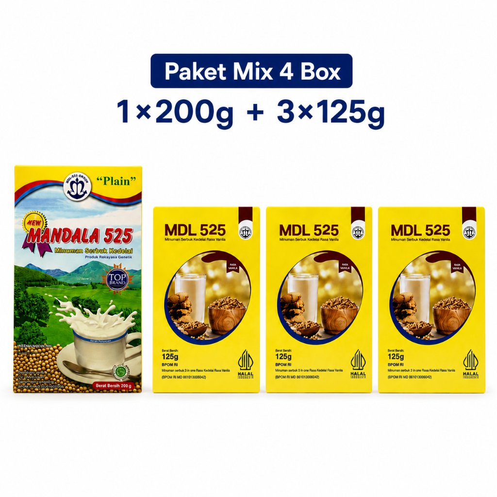 MDL 525 - Paket Bundling 4 Box Minuman Serbuk Kedelai MDL 525 & Mandala 525 – 1 x 200g + 3 x 125g | 
