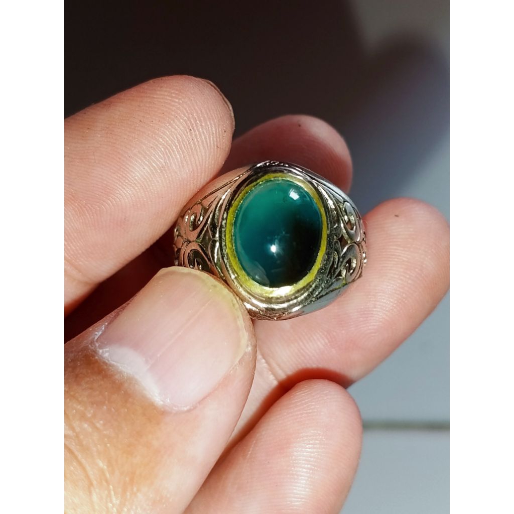 Cincin Batu Bacan Doko Hijau Kristal - Ring alpaka Elegan Asli Batu Akik Mewah