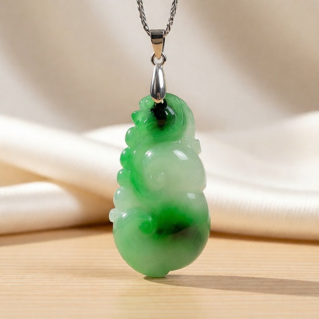 Natural Green Jadeite Jade Carved Pendant - 3 Color Jadeite Jade Burma - Liontin Giok