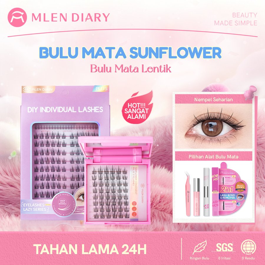MLEN DIARY Sunflower Bulu Mata Set 9-13mm C Curl Gaya Alami Bulu Mata Lembut Dapat Digunakan Kembali