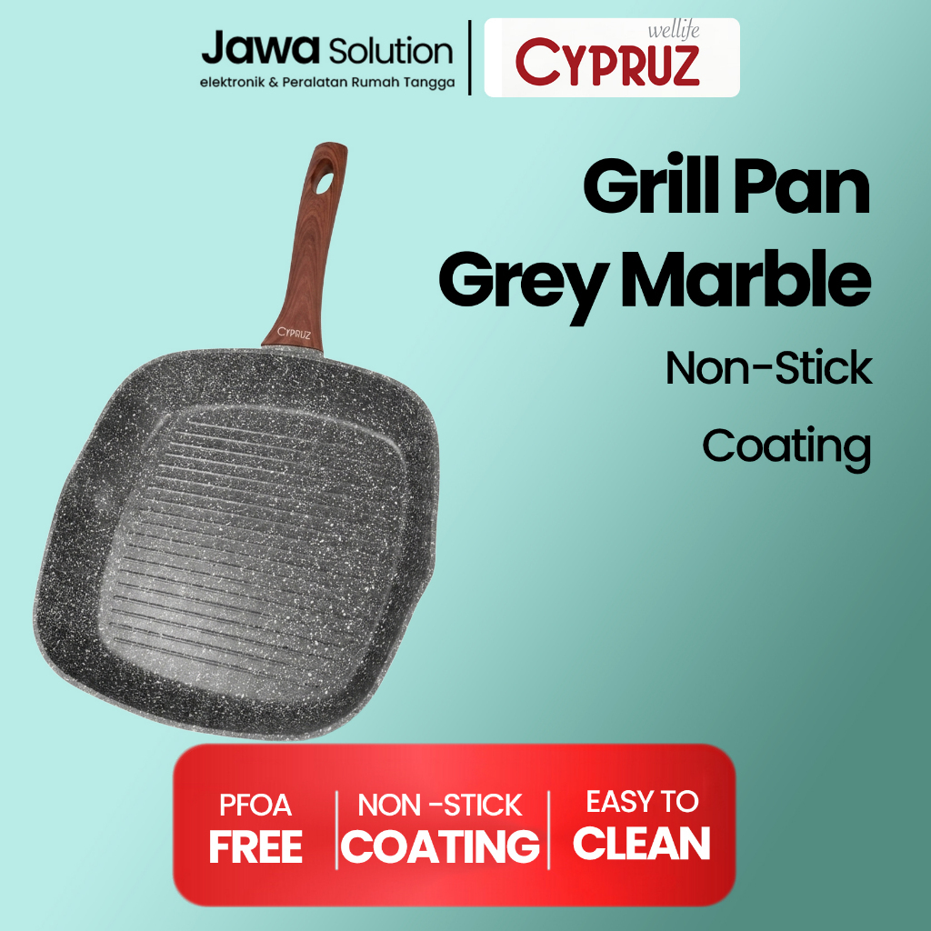 CYPRUZ GREY MARBLE PAN Grill Pan Grilled Pan Marble Induksi BBQ Grill - Anti Lengket Anti Gores
