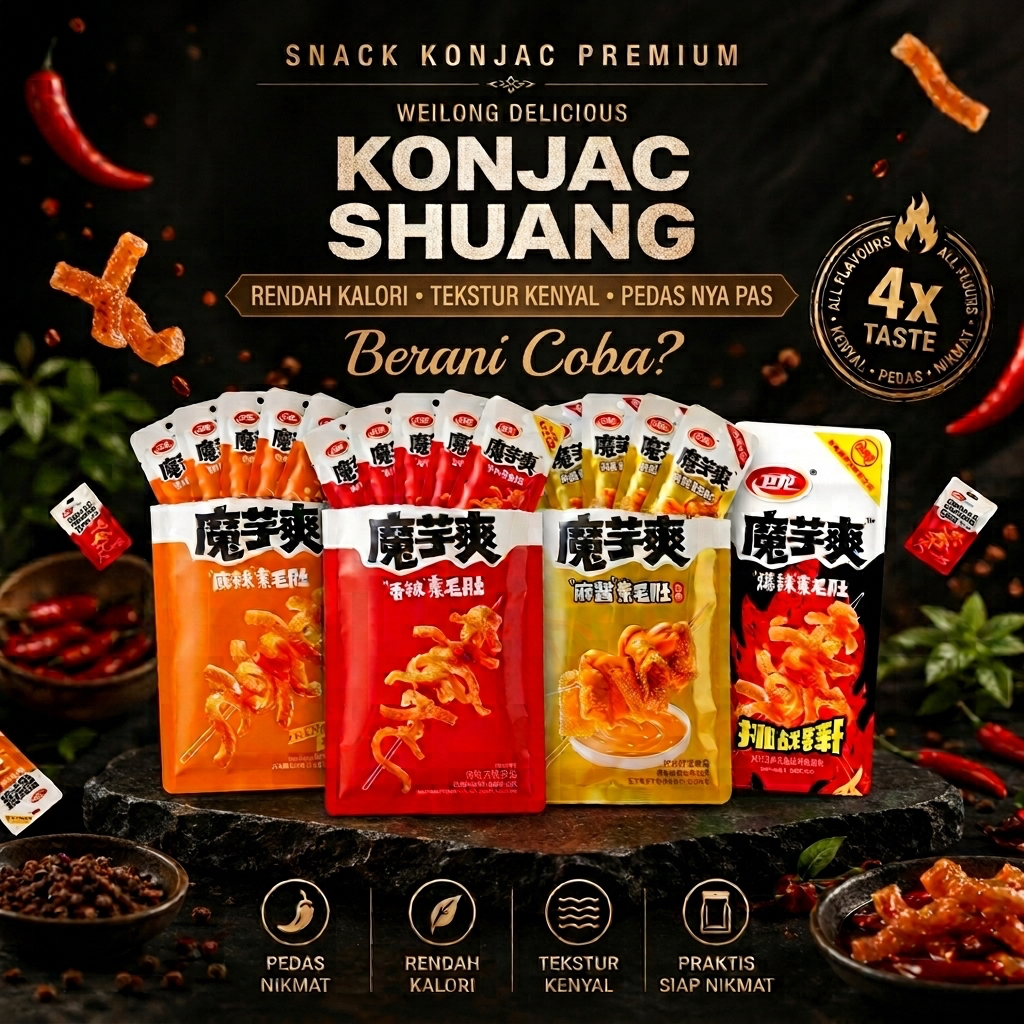 PEDAS HALAL Weilong Konjac Mo Yu Shuang Mala isi 60g, 5 bungkus 12g, harga per sachet – Mouu Konyaku