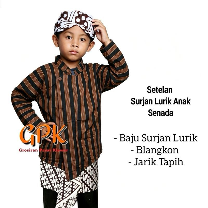 Baju Surjan Lurik Anak + Jarik Sembong + BLANGKON Solo Senada