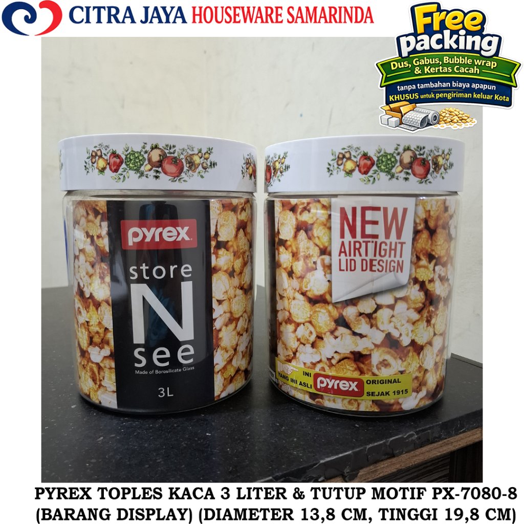 Toples KACA 3 LITER & TUTUP MOTIF (PER 1 PCS) PYREX ORIGINAL PX-7080-8