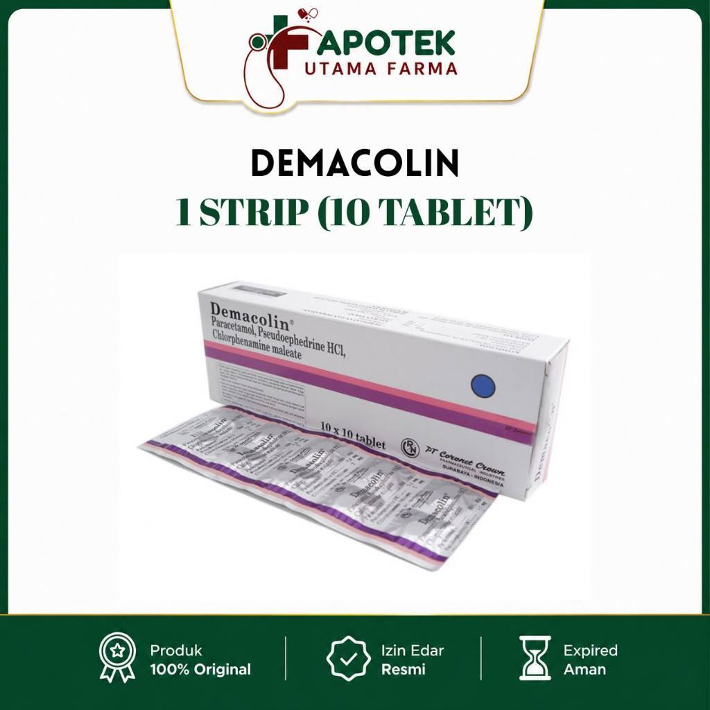 Demacolin Paracetamol Pseudoephedrine HCl Chlorphenamine Maleate 1 Strip 10 Tablet