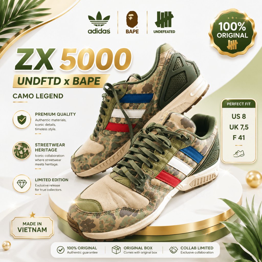 Sepatu Adidas ZX 5000 - UNDFTD x BAPE Camo Original Made in Vietnam - Preloved