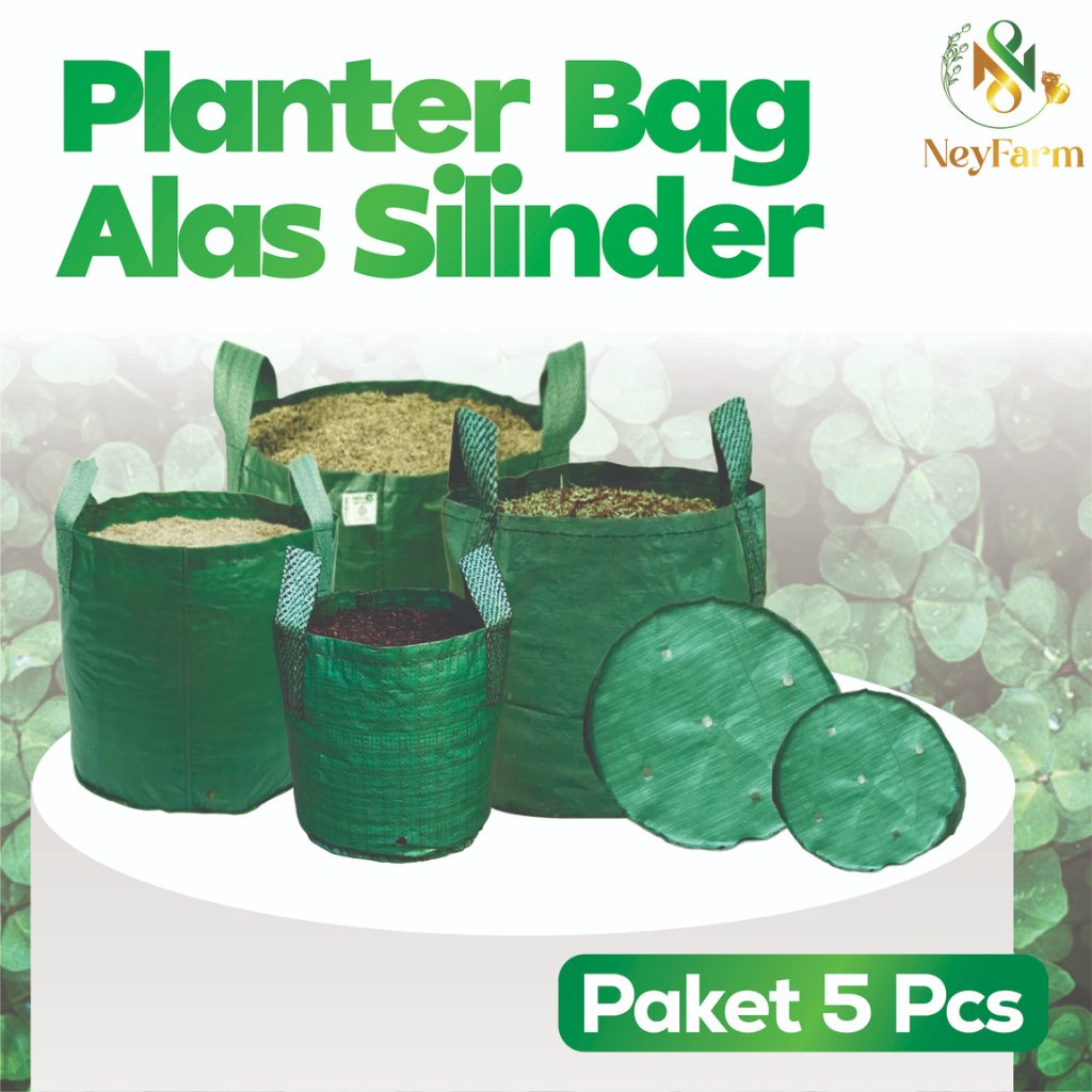 Paket 5 PCS Planter Bag Hijau Siinder/Alas Bawah Bulat ,Ukuran 12 - 100 Liter  - Planter Bag Hijau S