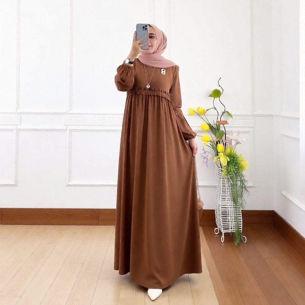 Baju Gamis terbaru 2026Aurelia Dress Gamis Putih Mewah Elegan / Gamis kekinian bahan Moscrepe premiu