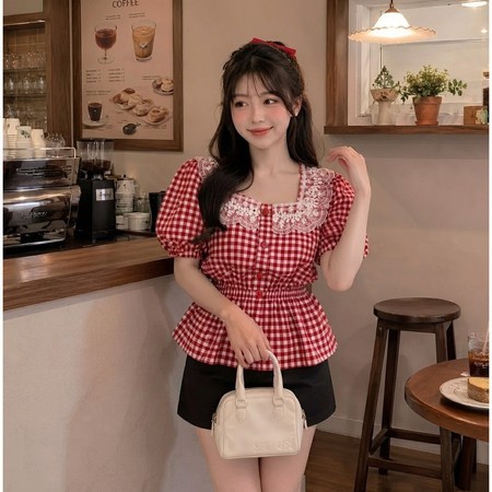 THEA Top Lace Square Neck Korean Look