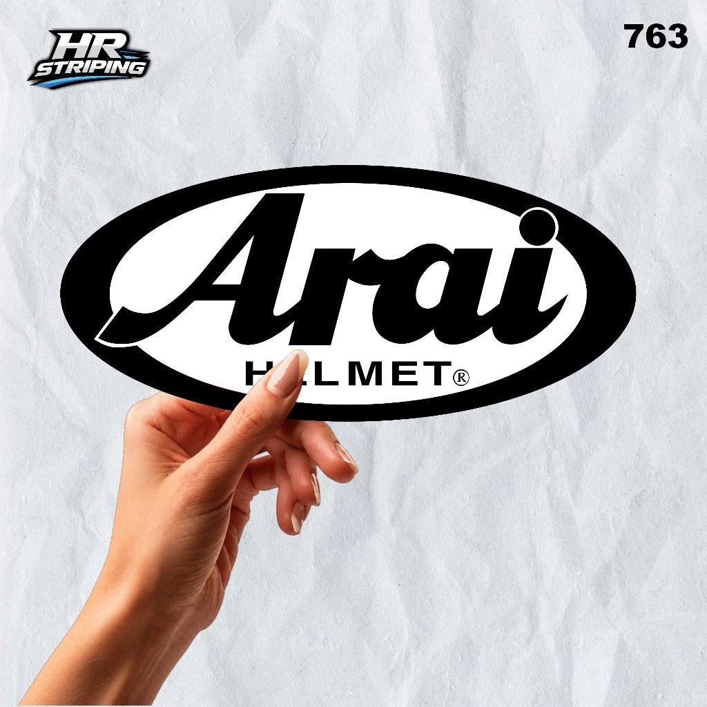 Stiker Logo Arai Helmet HR Striping Oval Hitam Putih untuk Helm Motor