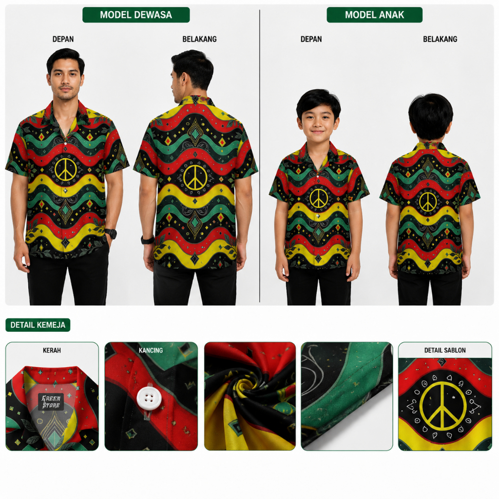 GREEN STORE Kemeja Reggae Peace – Kemeja Unisex Premium | GS-273