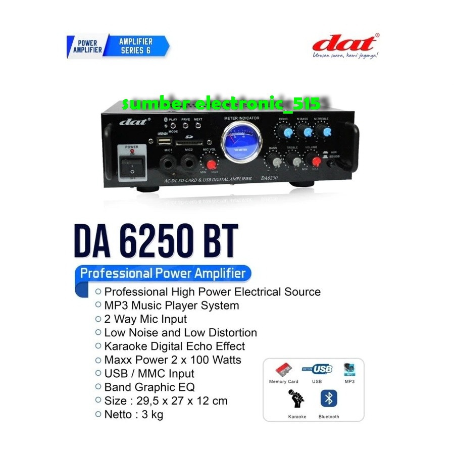 AMPLI DAT DA 6250 PROFESIONAL KARAOKE AMPLIFIER DAT DA6250