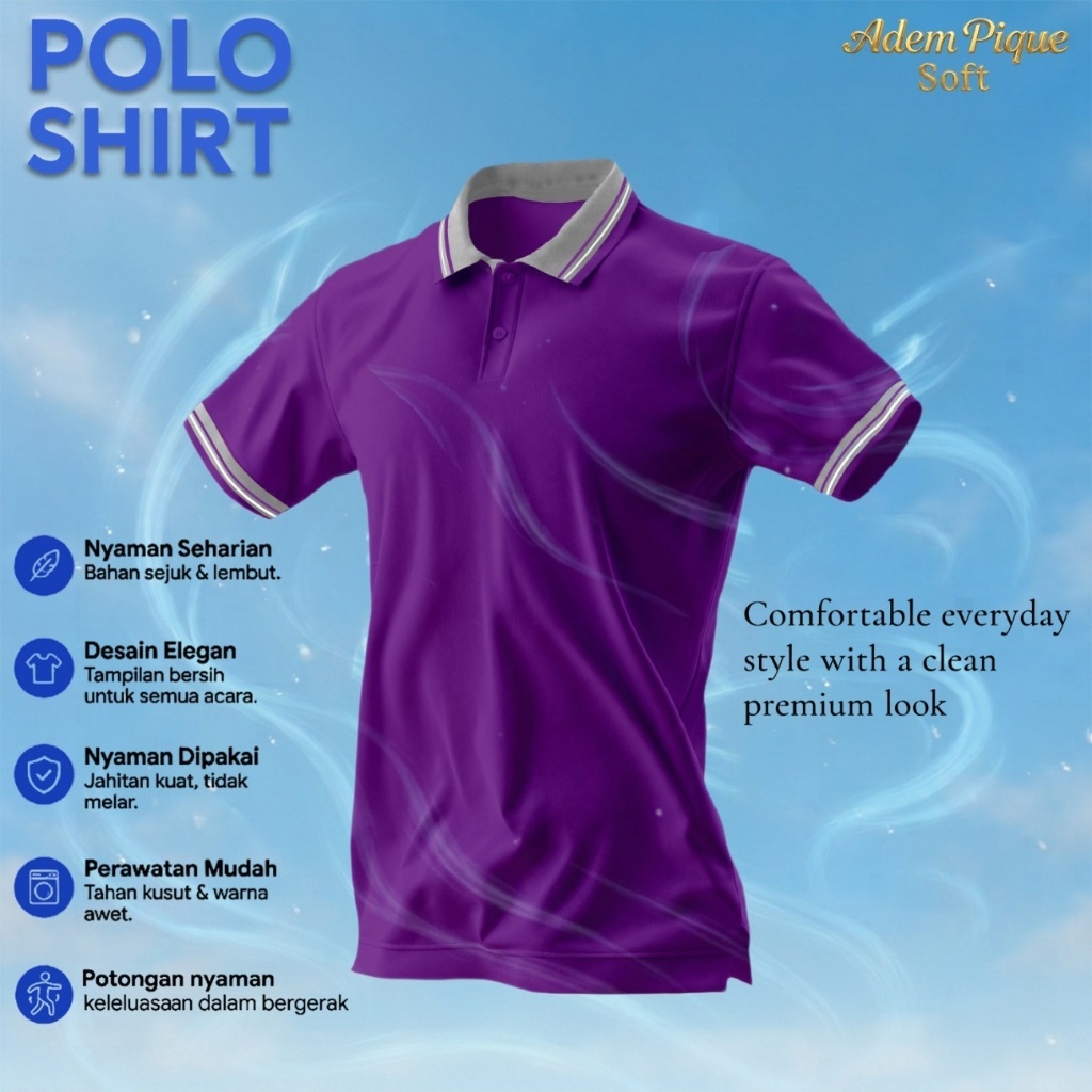 Kisetsu - Baju Kaos Kerah - Dewasa Cowok & Cewek Ungu Tua Kerah Abu Lengan Pendek Regular Uk S-XXXL