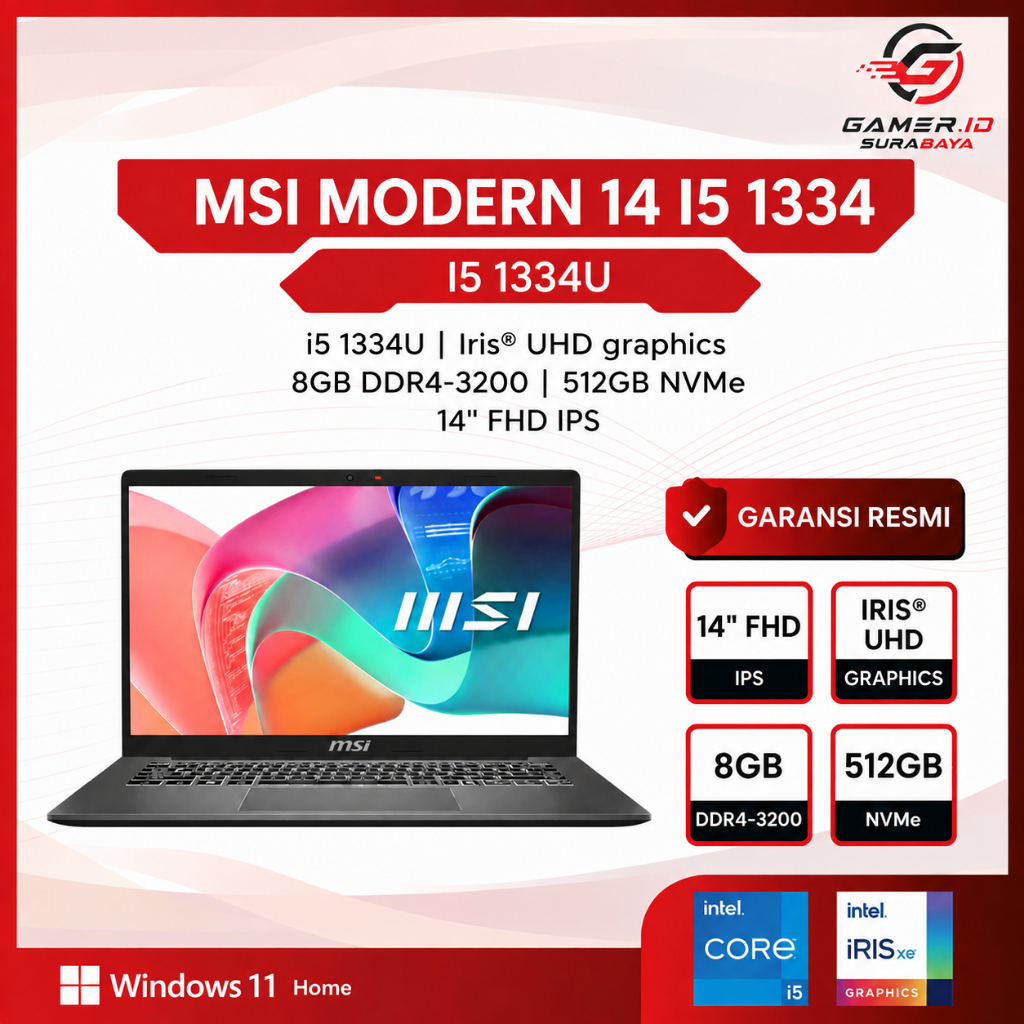 LAPTOP MSI MODERN 14 I5 1334 - 8GB 512GB 14.0FHD IPS