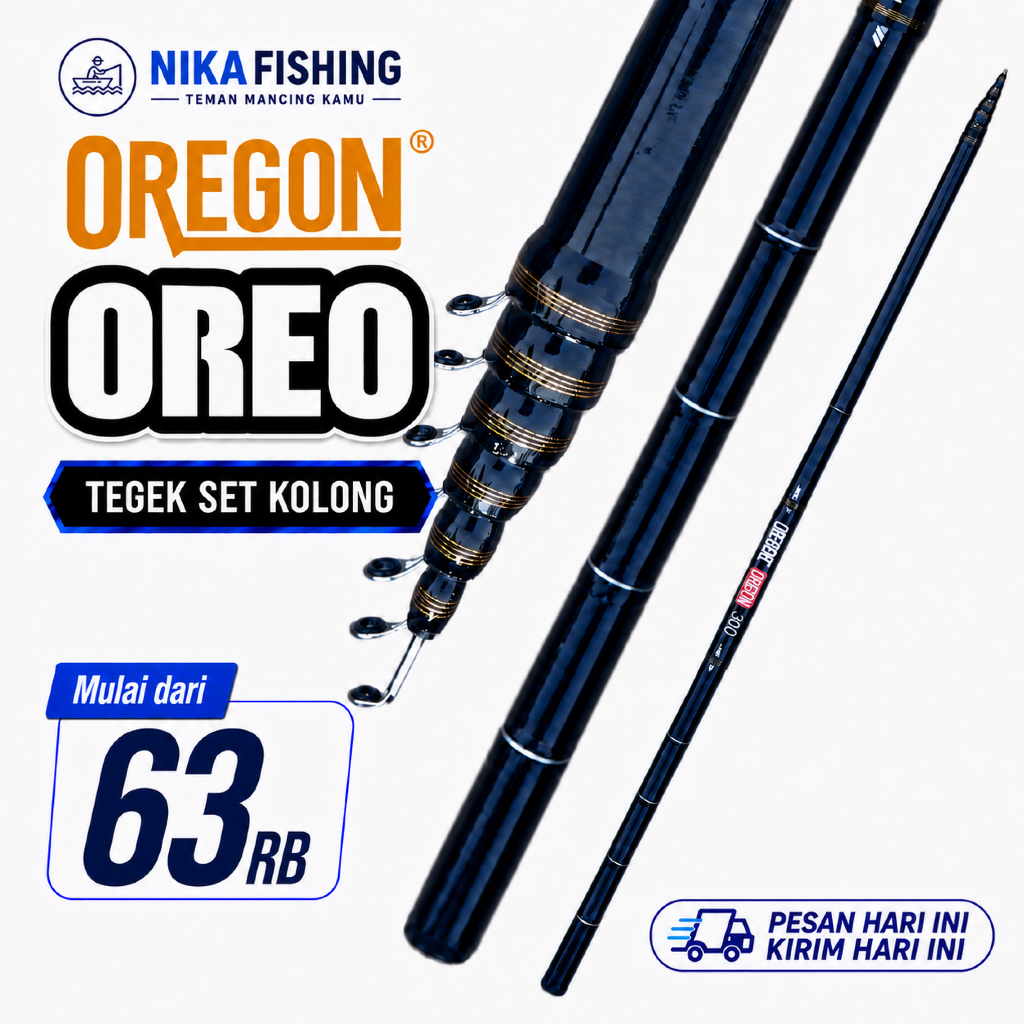 Set Pancing Joran Tegek Oregon Oreo Kolong dan Komplit Tongkat Pancing Cocok untuk Wader Tawes Nila 