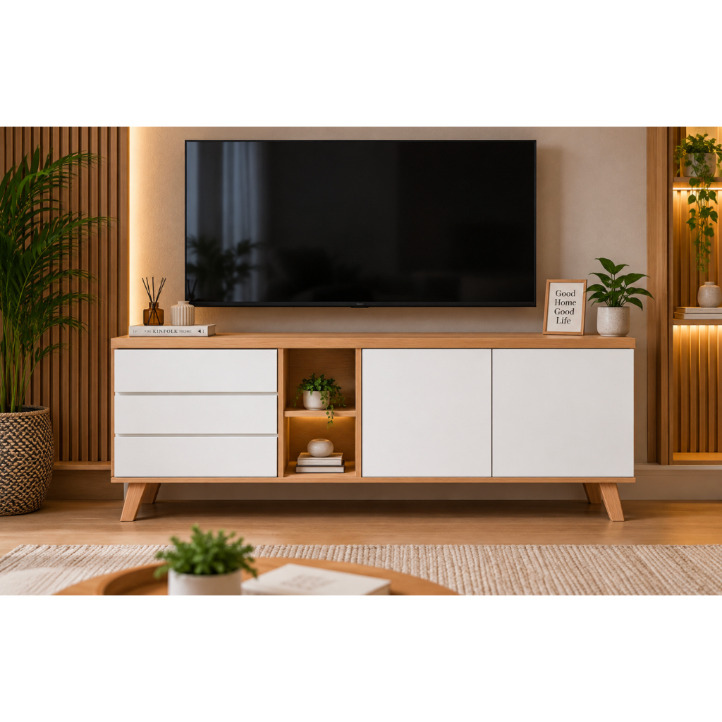 Meja TV Minimalis Panjang 150 T 60 cm cm Non Rakitan Dibuat Permanen Premium Edition