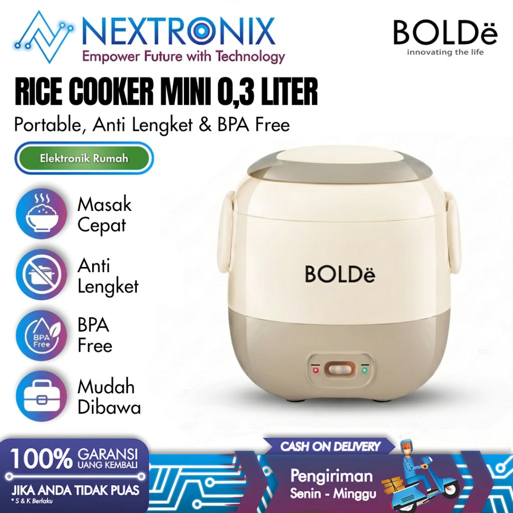 (NEXTRONIX) Rice Cooker Mini 0,3 Liter BOLDe - Portable, Anti Lengket & BPA Free