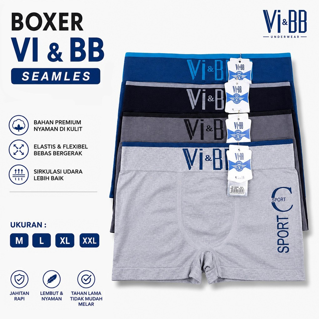 6 PCS - Boxer Pria Vi & BB CD Pria Import Original | Celana Dalam Pria Dewasa Bahan Seamles Adem Lem