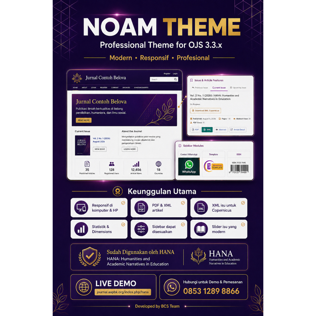 Noam Theme OJS 3.3.x – Responsive Professional Theme | Support XML Import Index Copernicus