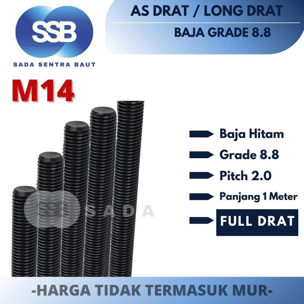 As Drat Baja M14 x 1 Meter Long Drat Baja Hitam Grade 8.8