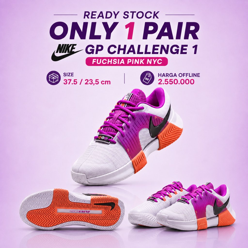 Sepatu Tenis Nike GP Challenge 1 Pink White Fuchsia Sepatu Tenis Nike Pink White Nike GP Challenge B