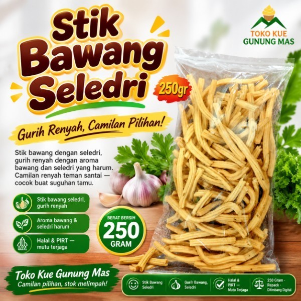 Stik Bawang Seledri 250gr / Keripik Stick Bawang Kue Seledri Gurih Renyah Kriuk
