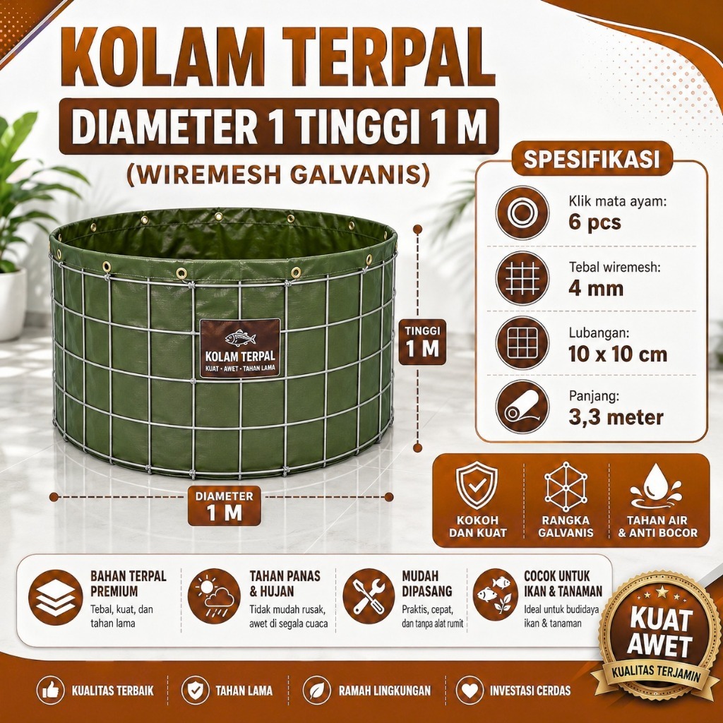Kolam Terpal Bioflok Bulat Diameter 1M 1,5M 2M Tinggi 1M Kolam Ikan Lele Nila Gurame Koi Patin Mujai
