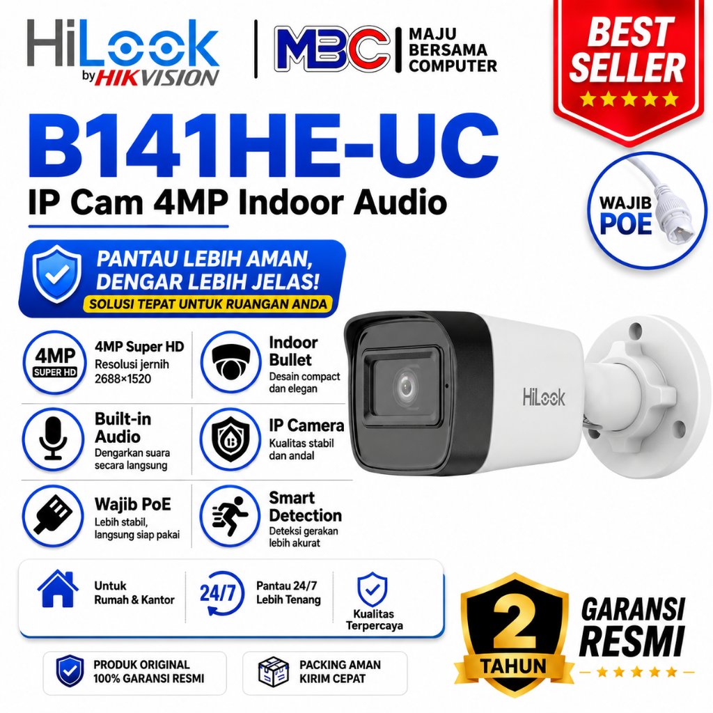 Ip Cam Hilook IPC-B141HE-UC 4MP Outdoor Audio Fixed Dome PoE IP Network Camera by Hikvision - IP Cam