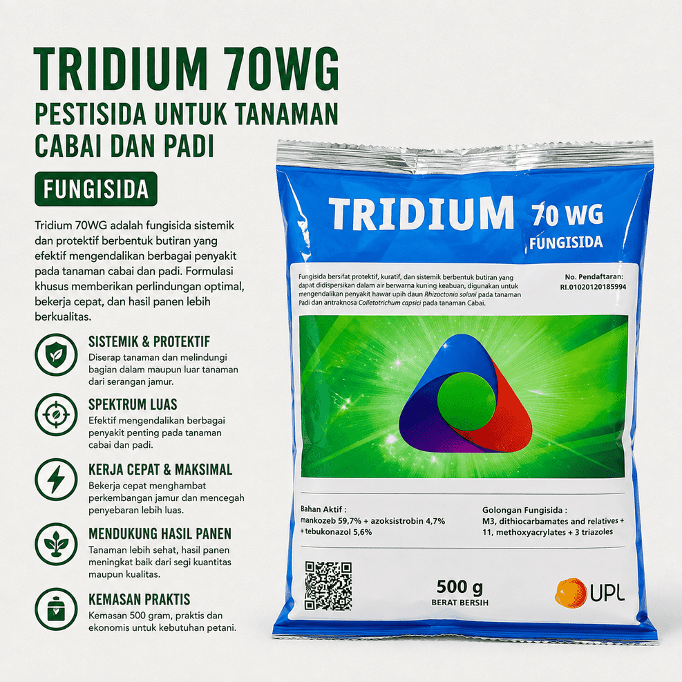 FUNGISIDA TRIDIUM 70WG PESTISIDA UNTUK TANAMAN CABAI DAN PADI 500 GRAM