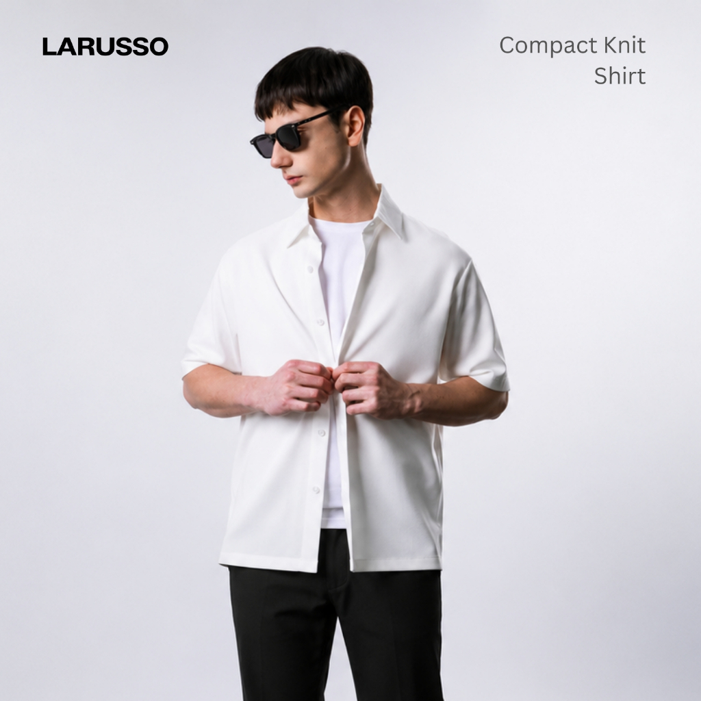 Kemeja Pria Premium Smart Casual Lengan Pendek Polos Larusso Compact Knit Hakurodi - Back To Classic