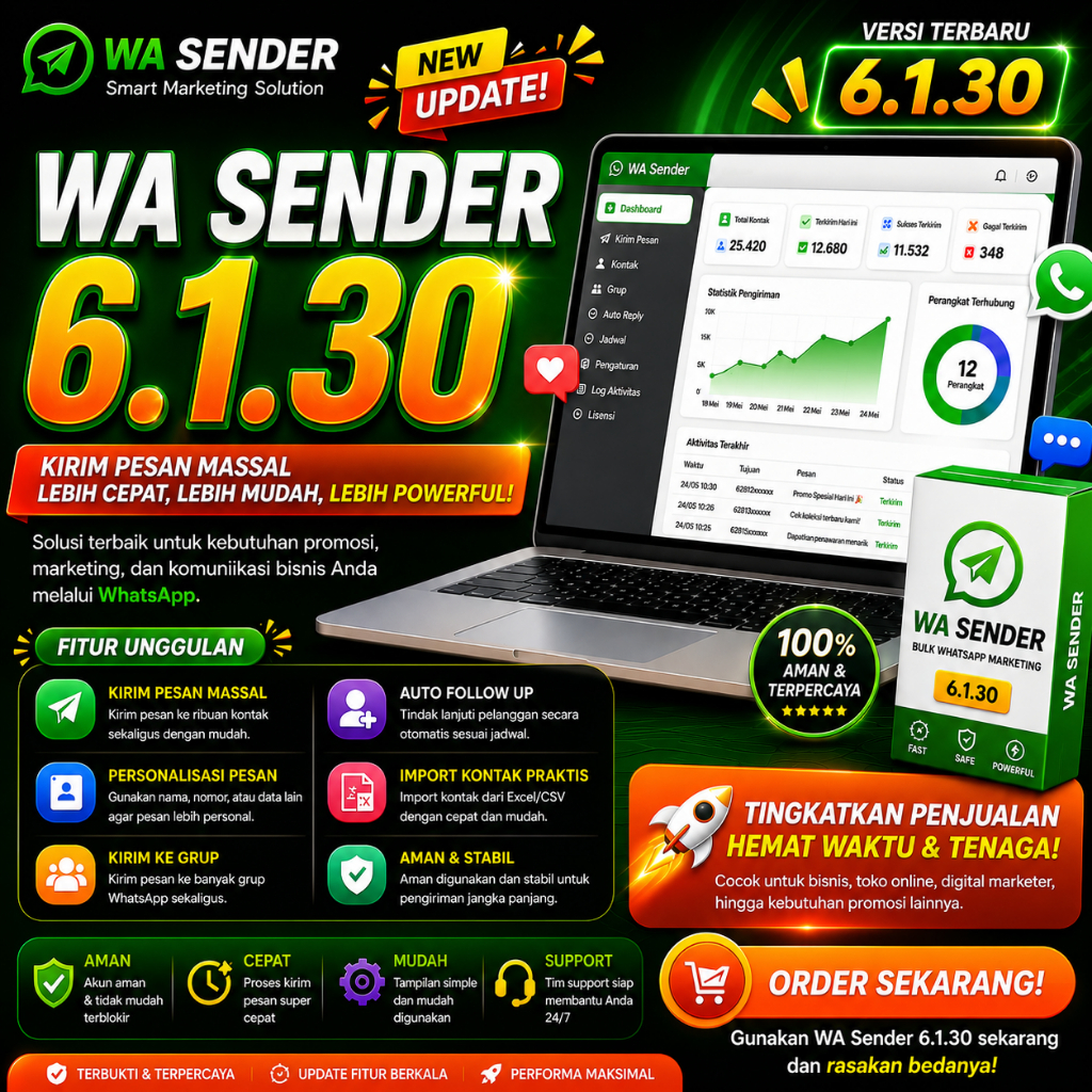 WA SENDER PRO ORIGINAL LICENSE Wasender, Warmer, Blast, Promosi, Bulk