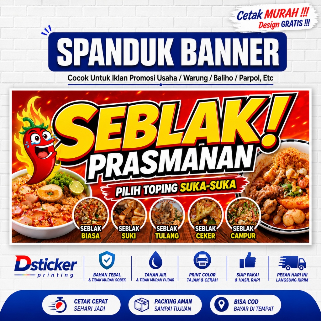 Banner Seblak - Spanduk Banner Seblak Prasmanan Custom Free Desain