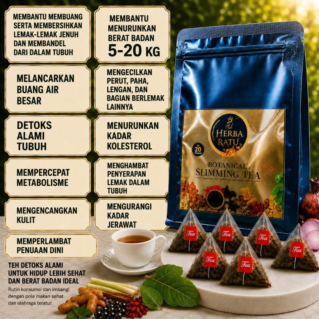 HERBA RATU BOTANICAL SLIMMING TEA - Teh Herbal Slim - Slimming - Fat Burning - Natural Detox isi 20 