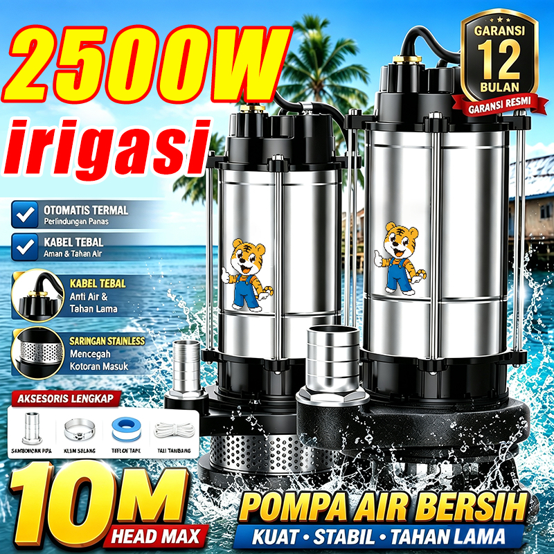 Tsolum Pompa Celup Air Kotor SPV-370SV 2500W 220V Outlet 25mm Dengan Mata Pisau Bersih Keruh Submers