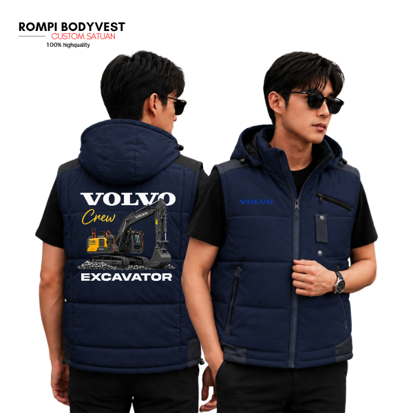Rompi Jaket Pria Safety Custom VOLVO - Vest Excavator Logo Volvo Sablon