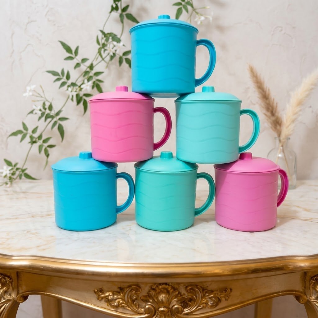 MUG JUMBO / MUG PLASTIK 900ML / MUG PLASTIK TEBAL /3PCS GELAS MINUM GELAS GAGANG PLASTIK BESAR