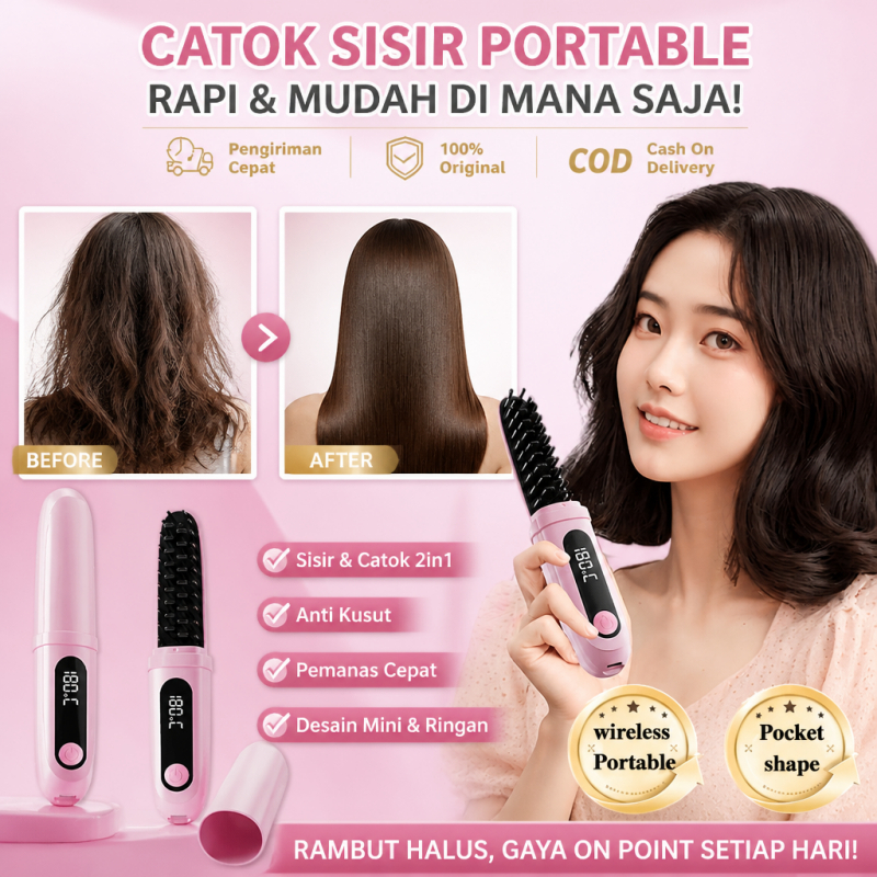UNELHOE Sisir Pelurus Rambut Kapsul Nirkabel/Sisir Listrik Untuk Meluruskan Rambut/Sisir Catokan Pel
