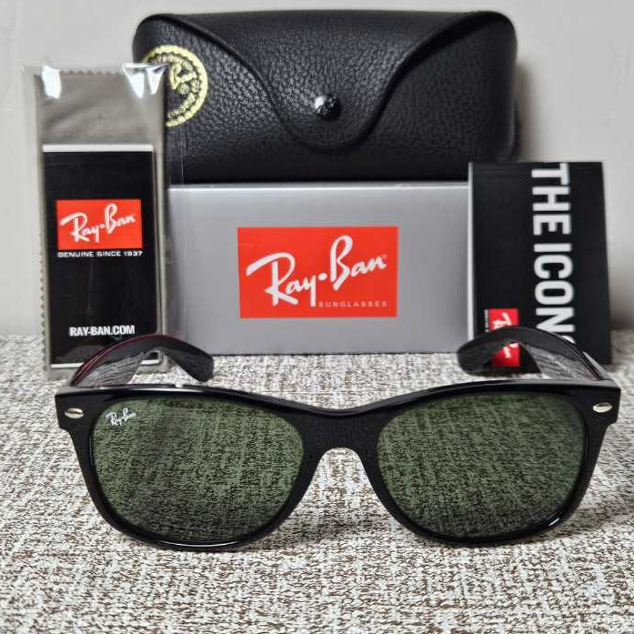 Kacamata Rayban New Wayfarer RB2132 901 Black Glossy Lens Green Original