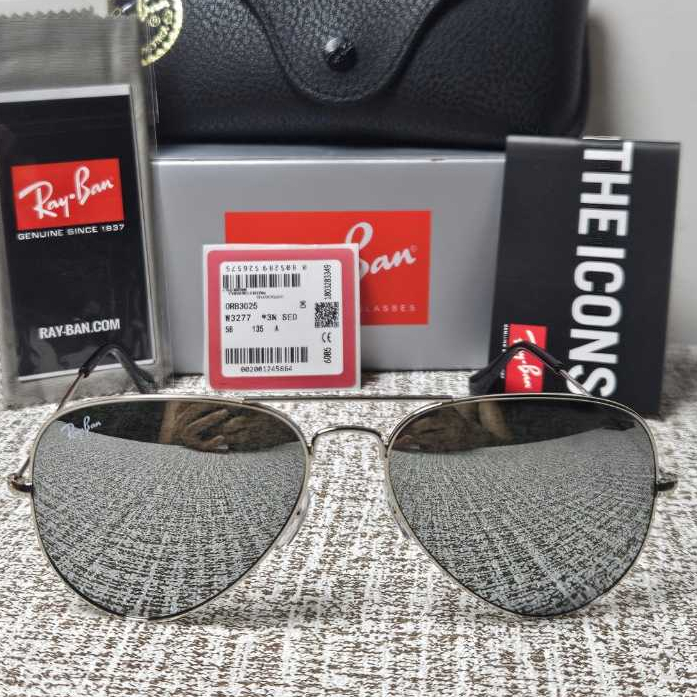 Kacamata Rayban Aviator RB3025 Silver Mirror Original